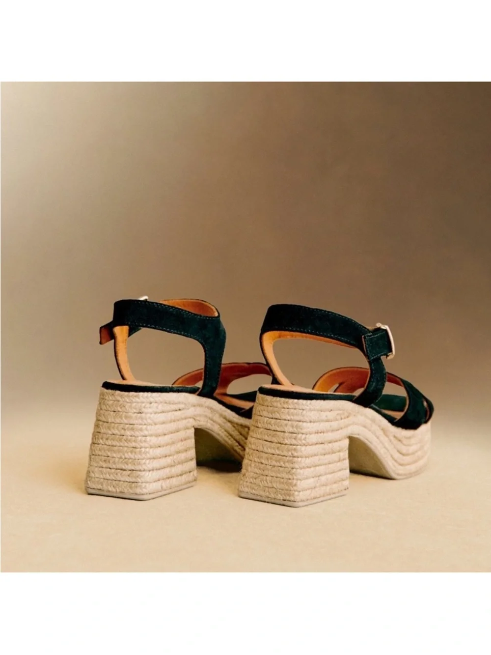 Sezane Black Suede Espadrille Platform Sandals